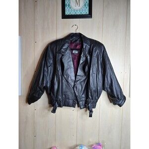 Vtg II Comint Black Leather womans Biker Jacket Sz S Y2k